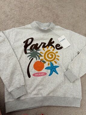 Parke Miami Graphic Sweatshirt - Light Heather Gray Print XXL new with tags